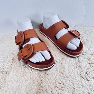 Time and Tru Women's Brown Buckle Slide Sandals Comfort Casual Summer Size 8